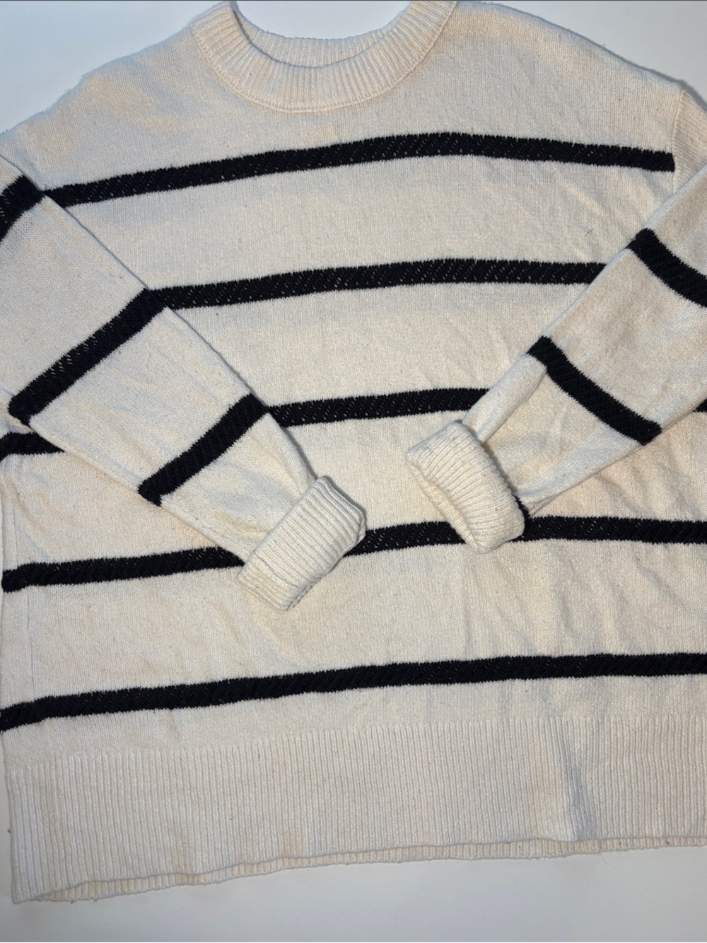 aerie Cream & Black Striped Crewneck Sweater